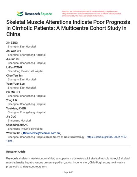 Pdf Skeletal Muscle Alterations Indicate Poor Prognosis In Cirrhotic