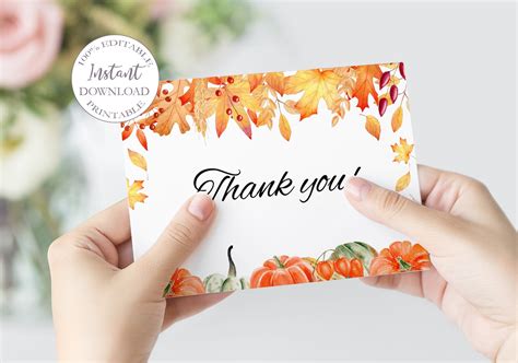 Fall Thank You Cards Template Fall Wedding Thank You Card | Etsy