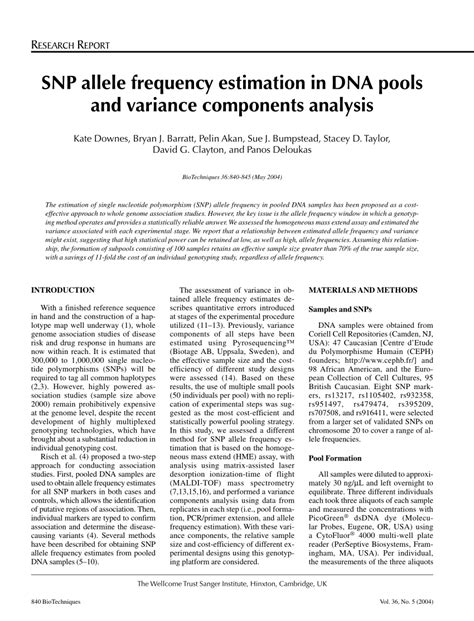 Pdf Snp Allele Frequency Estimation In Dna Pools And Variance