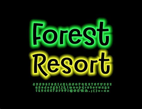 Emblème éco Vectoriel Forest Resort Fonte Verte Brillante Alphabet Néon