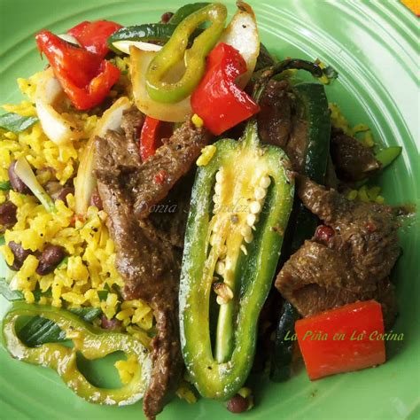 Pepper Steak With Black Beans And Rice La Piña En La Cocina