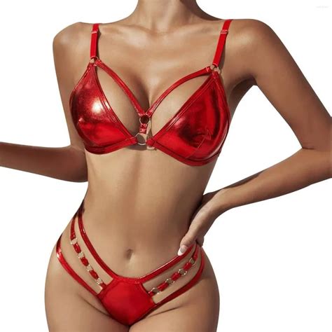 Set Di Lingerie In Pelle Sexy Da Donna Con Anello A Mano Collegato A