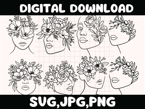 Floral Woman Svg Woman Body Svg Woman With Flower Head Svg Naked Womans