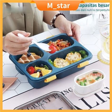 Lunch Box Set Grid Sekat Kotak Bekal Makan Anti Tumpah Tempat Tepak