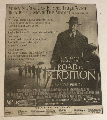 Road To Perdition Vintage Tv Print Ad Tom Hanks Paul Newman Jude Law