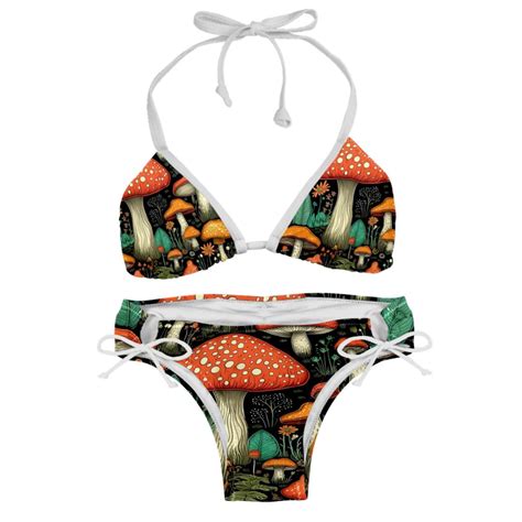 Mushroom Swimwear Bikini Set With Detachable Sponge Adjustable Strap Two Pack For Beach