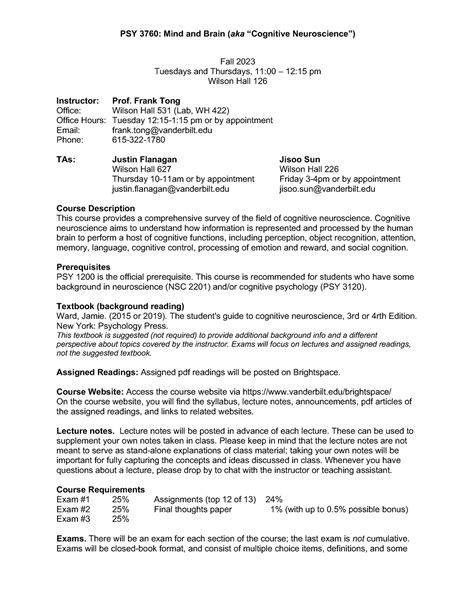 Fall Psy Syllabus Psy Mind And Brain Aka Cognitive