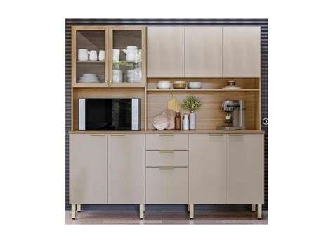 Cozinha Compacta Amora Portas E Gavetas Amendoa Nude Demobile