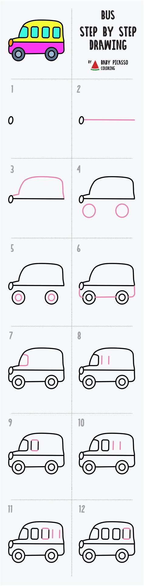 How to draw a bus step by step - easy drawing guide for kids | Guided ...