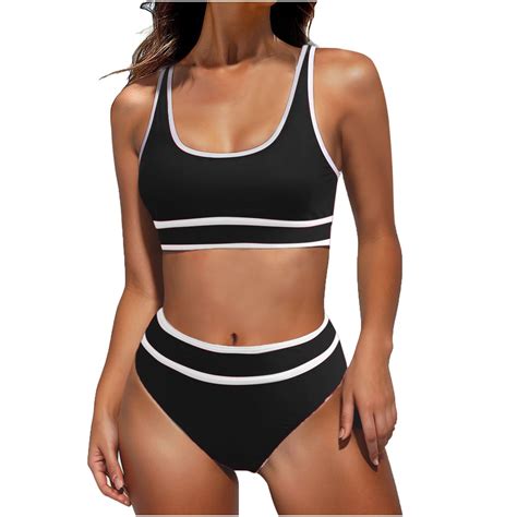 Ckpwisy Women High Waisted Two Piece Bikini Set Sporty Crop Top With