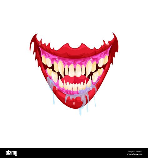 Mouth, scary teeth, saliva and lips of creepy alien beast isolated ...