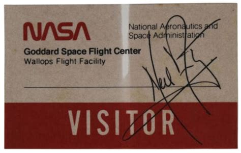 Neil Armstrong Apollo 11 Signed NASA Space Flight Center Visitor Badge