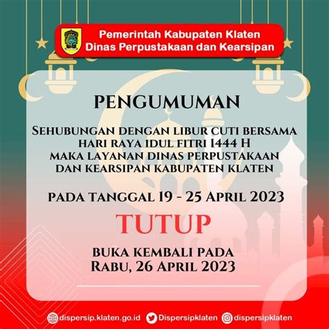 Pengumuman Libur Idul Fitri 1444 H Kabupaten Klaten