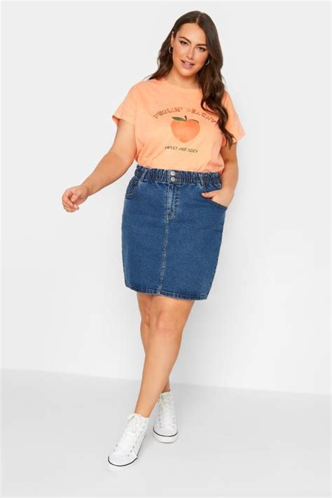 Yours Plus Size Mid Blue Elasticated Waist Denim Skirt Yours Clothing