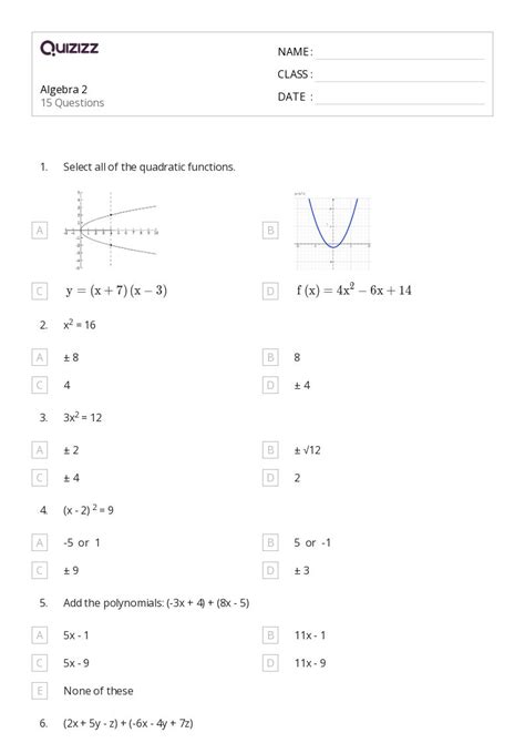 50 Algebra 2 Worksheets On Quizizz Free And Printable