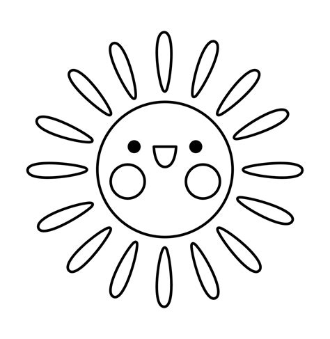 Vector black and white kawaii sun icon for kids. Cute line weather