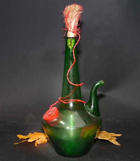 Mid Century Italy Green Glass Fiasco Wine Bottle Decanter With Etsy