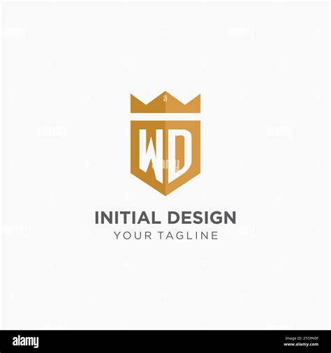 Monogram WD Logo With Geometric Shield And Crown Luxury Elegant