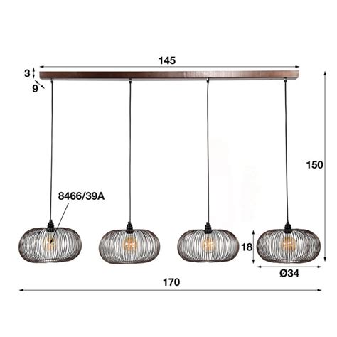 Hanglamp 4x Ø35 disk wire copper twist Zwart n Gratis thuisbezorgd