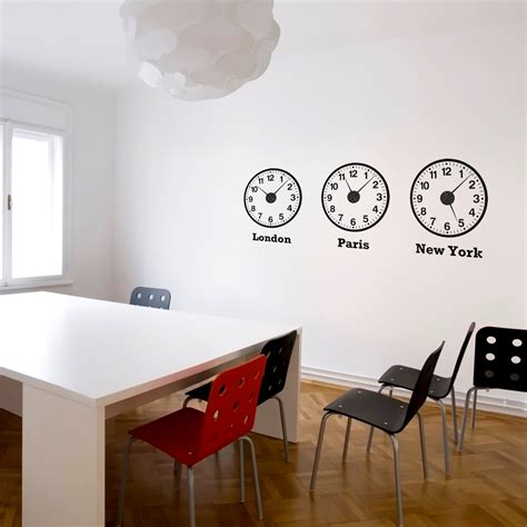 Time Zone Clocks Wall Sticker Set mechanisms Included Clock Decal ...