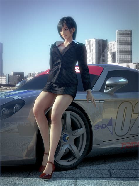 Safebooru 1girl 3d Breasts Brown Eyes Building Car Formal Ground