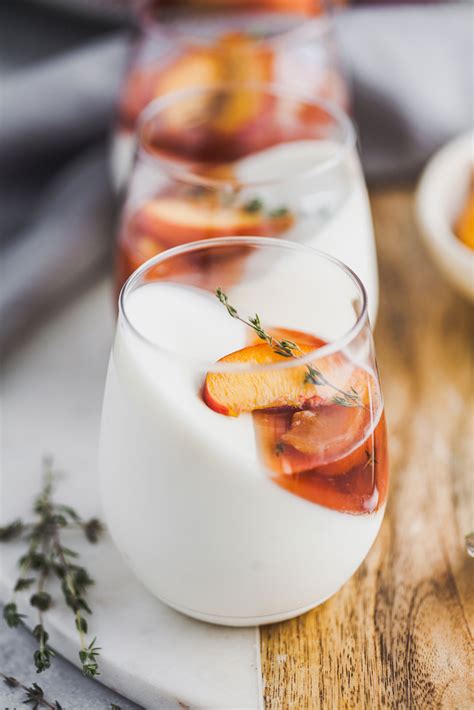 Vanilla Yoghurt Panna Cotta With Balsamic Thyme Roasted Peaches And