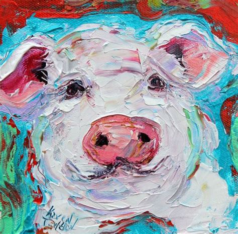 Original Pig Portrait Painting Palette Knife Oil By Karensfineart