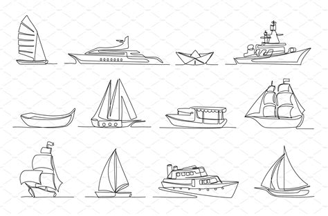 One Continuous Line Boats Sailboat Masterbundles