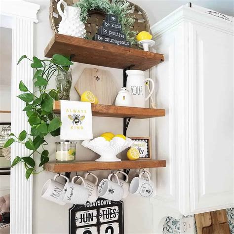 Stained Wood Kitchen Shelves With Yellow Lemons Soul Lane