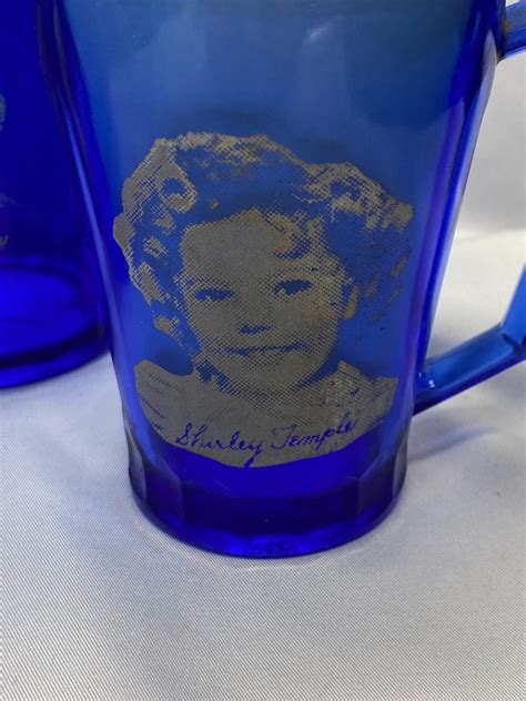 Shirley Temple Cobalt Blue Vintage Pitcher And Two Glasses Etsy