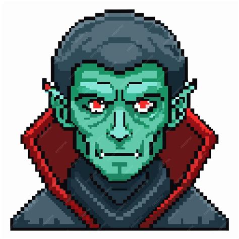 Pixel Art Vampire Character In 8 Bit Style With Green Skin And Red Eyes Premium Ai Generated