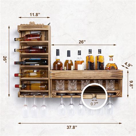 Homde Wine Rack Wall Mounted Woodwine Shelf With Bottle Stemware Glass Holder Rustic Wine