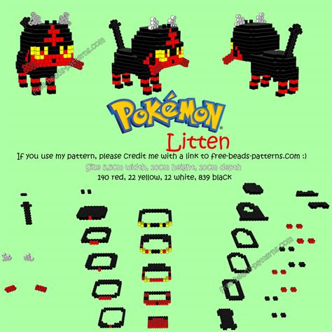 3D Hama Beads Perler Artkal Pattern Litten Pokemon Sun Moon Free