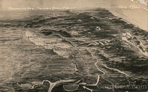 Columbia Basin Project Map, Perspective View Washington Postcard