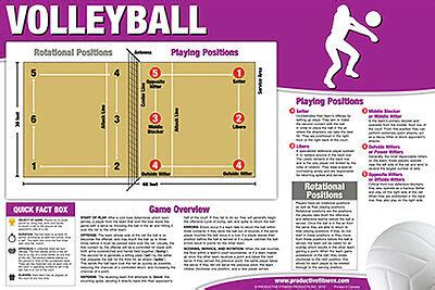 VOLLEYBALL INSTRUCTIONAL WALL CHART Poster - Rules, Positions, Court ...