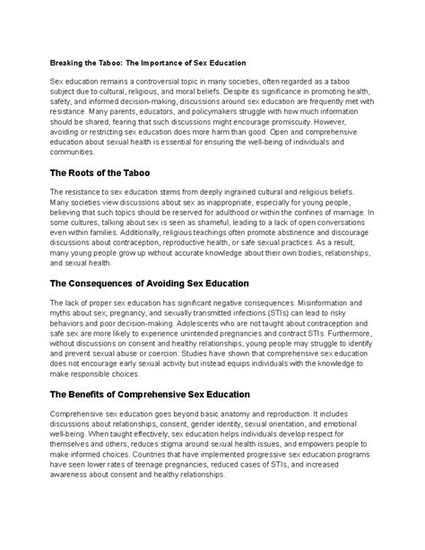 The Impact of Sex Education: Breaking the Cultural Taboo - Studocu