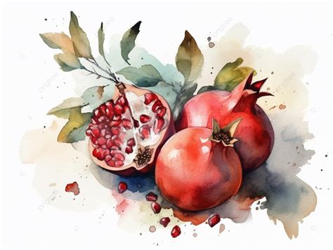 Fruit Pomegranate In Watercolor Style By Hand Watercolor Art