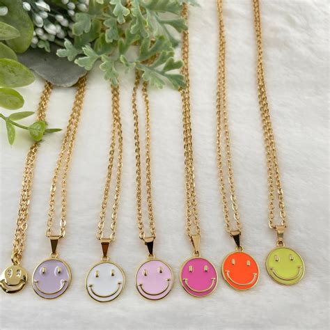 Smiley Face Necklace Emoji Necklace Gold Smiley Face Charm Necklace