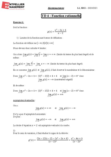 Etude De Fonctions Td Correction Td Fonction