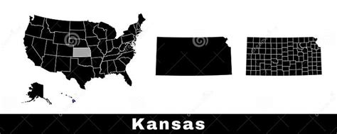 Map of Kansas State, USA. Set of Kansas Maps with Outline Border ...