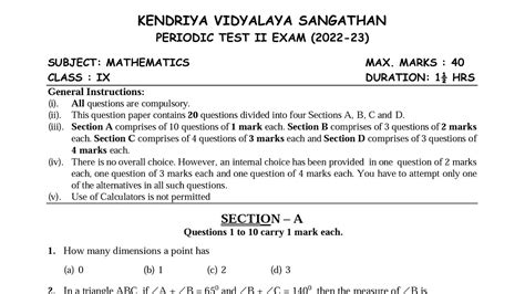 Pt 2 Exam Class 9 Maths Exam Question Paper Periodic Test 2 For