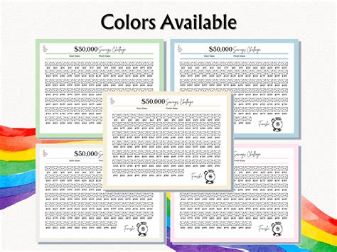 Editable 50000 Savings Challenge Tracker 100 Envelope Savings