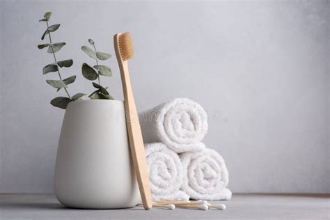 Eco Friendly Bamboo Toothbrush And Towels Stock Photo Image Of