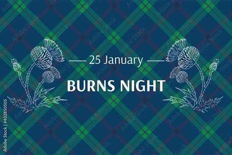 Burns Night Supper Card Thistle On Tartan Background Burns Night