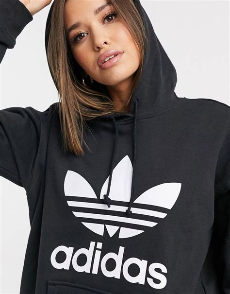 adidas large Trefoil hoodie in black - ShopStyle