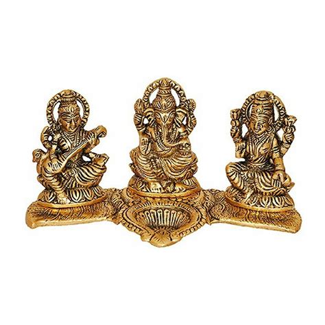 Gold Plated Decorative Laxmi Ganesh Saraswati Statue For Diwali Pooja