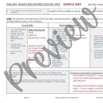 Inquiry Based Backward Design Unit Planning Template Freebie Tpt