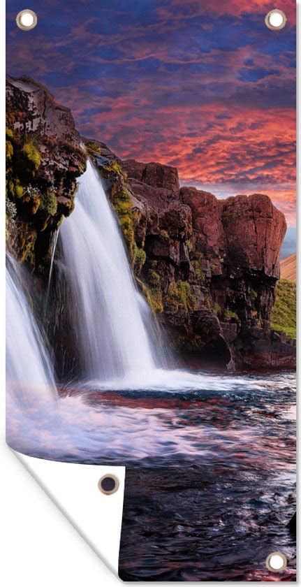 Schuttingposter Waterval Berg Wolken Roze Landschap X