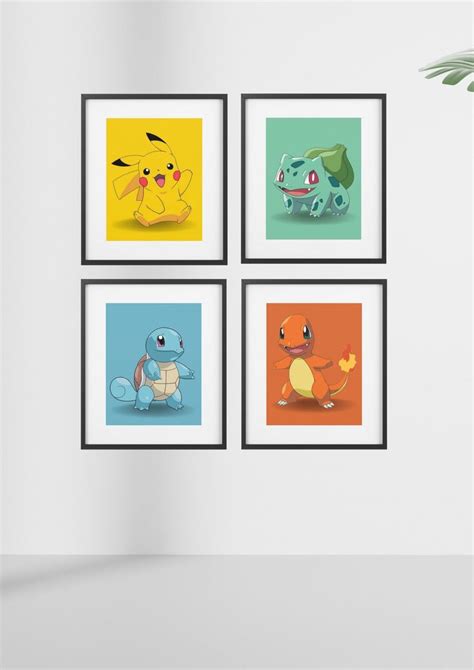 Pokemon Prints Set Of St Gen Starter Pokemon Bedroom Etsy Uk In