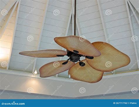 Tropical Palm Leaf Ceiling Fan Stock Photo - Image of tropic, spinning ...